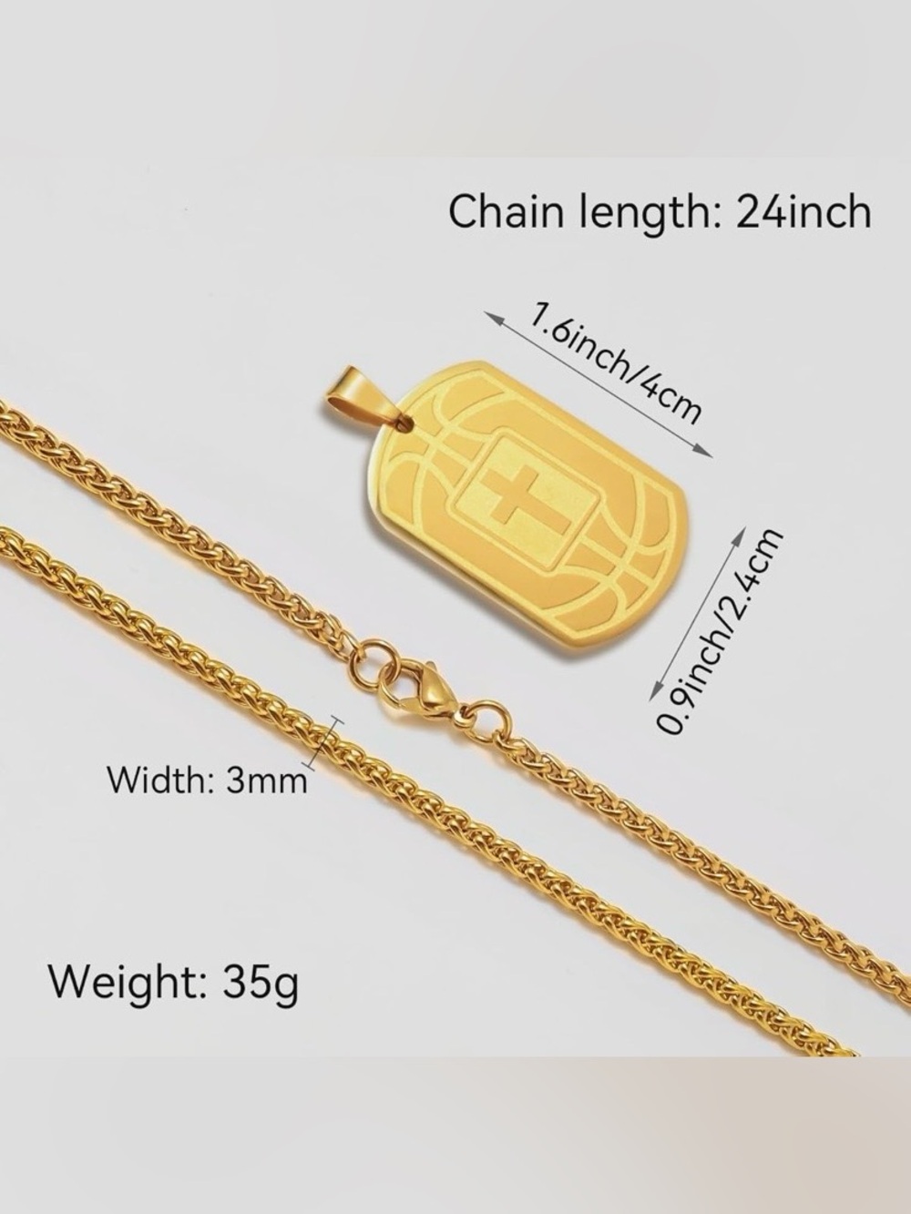 Basketball Cross Necklace for Men Gold Stainless Steel Dog Tag Christian Baptism - Picture 2 of 6